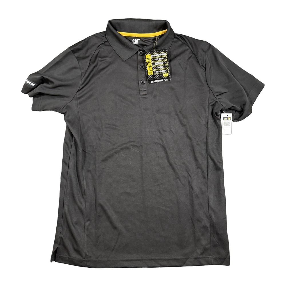 CAT Caterpillar Solar Blocker Plus Polo Shirt Mens Large Black Work NWT